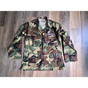 US Air Force BDU Field Jacket Mens Large Long Camo Woodland Ripstop